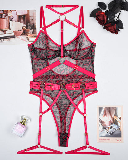 Mesh Straps Bodysuit with Steel Ring