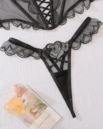 Heart Design Two Piece Lingerie Corset Set
