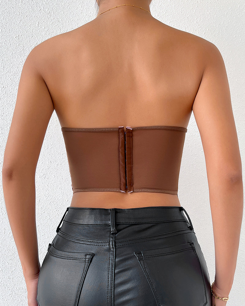 Floral Strapless Tube Top Boned Mesh Bustier
