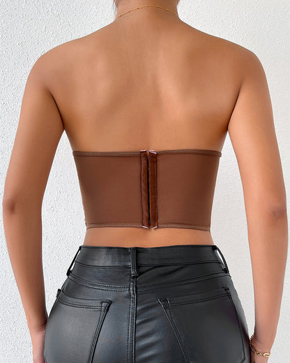 Floral Strapless Tube Top Boned Mesh Bustier