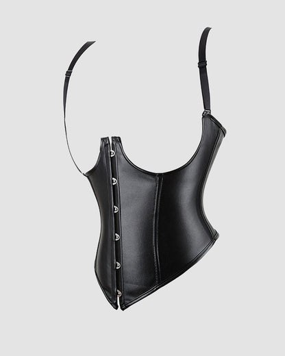 1980s 10 Boned Leather Suspenders Corset