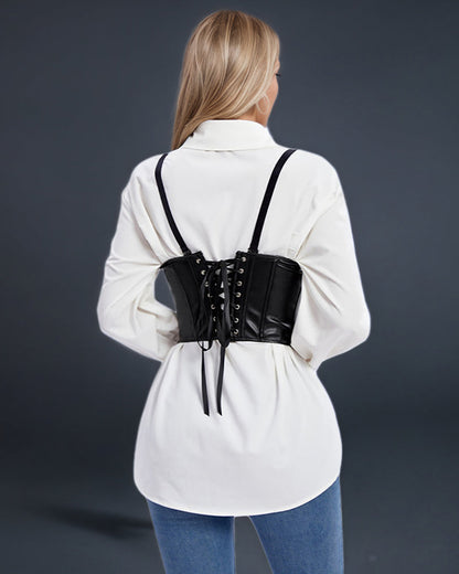 1980s 10 Boned Leather Suspenders Corset