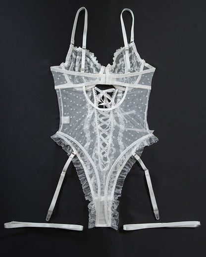 Lace Hollow Cross Strap Bodysuit