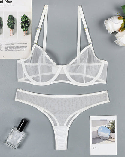 Sheer Mesh Underwire Bra with Panty Erotic Set