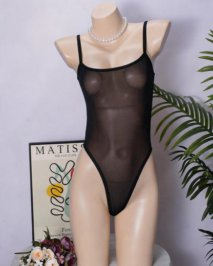 Women's Sheer Mesh Bodysuit – Sexy High-Cut Lingerie