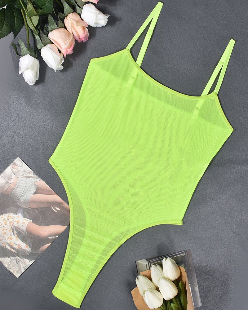 Women's Sheer Mesh Bodysuit – Sexy High-Cut Lingerie