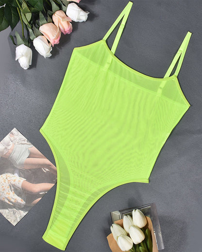 Women's Sheer Mesh Bodysuit – Sexy High-Cut Lingerie