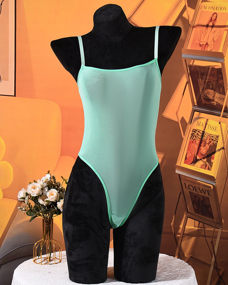 Women's Sheer Mesh Bodysuit – Sexy High-Cut Lingerie