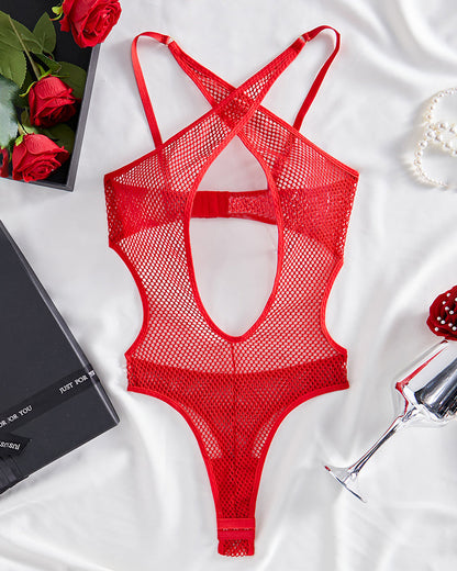 Criss-Cross Neck Fishnet Teddy