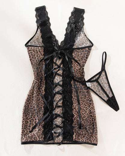 Deep V Neck Backless Lace-up Slip Dress