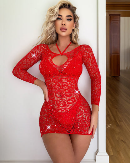 Rhinestone Studded Fishnet Dress