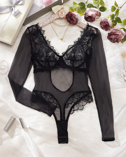 ⚡Flash Sale-Long Sleeve Half Corset Bodysuit