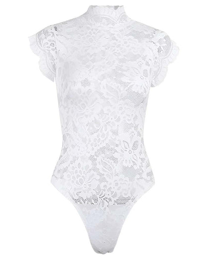 Floral Lace Bodysuit Lingerie with Crisscross Lace-Up Open Back