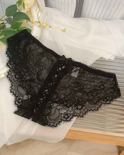Floral Lace Crisscross Panties Lace Up Briefs Lingerie
