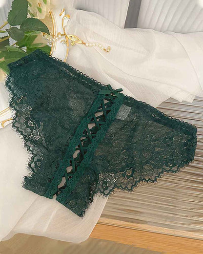 Floral Lace Crisscross Panties Lace Up Briefs Lingerie