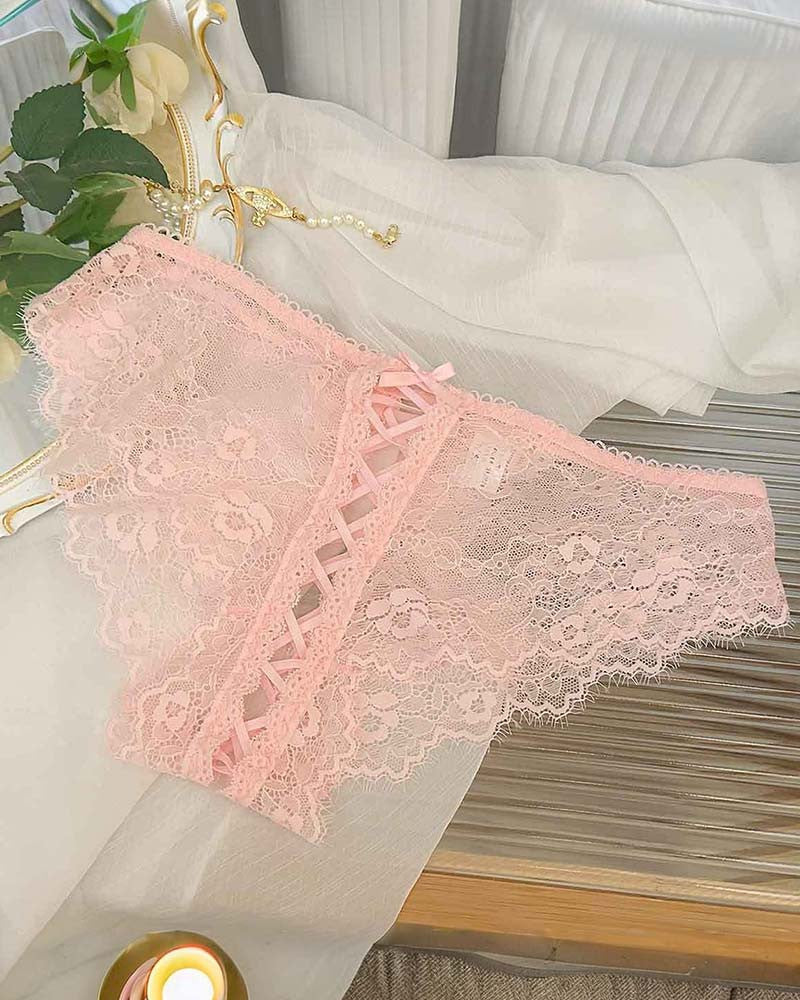 Floral Lace Crisscross Panties Lace Up Briefs Lingerie