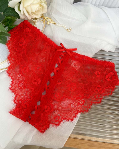 Floral Lace Crisscross Panties Lace Up Briefs Lingerie