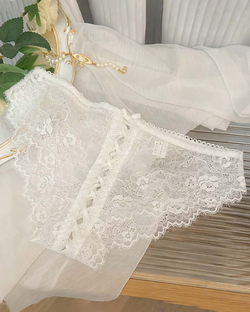 Floral Lace Crisscross Panties Lace Up Briefs Lingerie