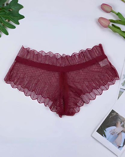 Plus Size Floral Lace Crisscross Panties Sheer Scalloped Briefs