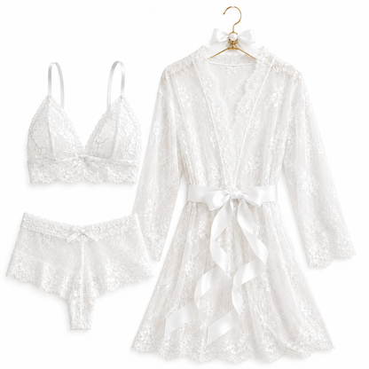3-Piece Lace Babydoll & Robe Lingerie Set