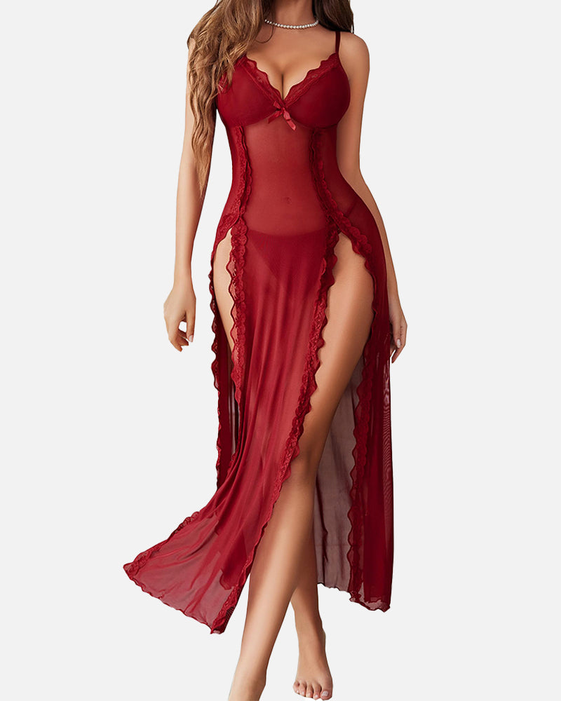 Floral Lace Mesh Babydoll Nightdress