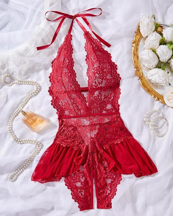 Deep V Lace Babydoll Sleepwear Dress