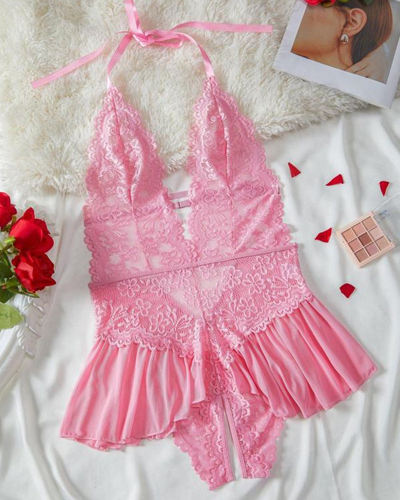 Deep V Lace Babydoll Sleepwear Dress